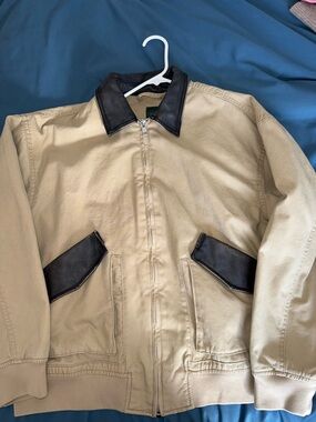 Women’s Beige Canvas Jacket with Black Leather Trim